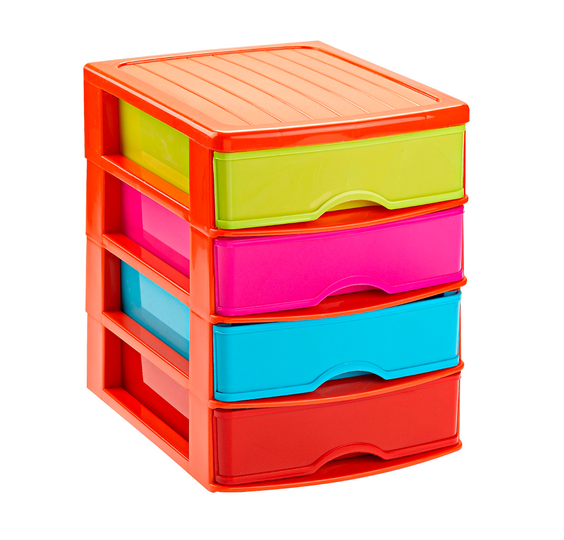 Plastic Forte Storage Unit with 4 Drawers Guadiana, Multicolor