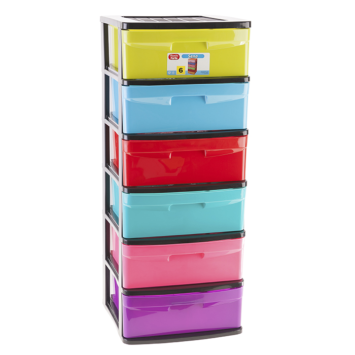 Plastic Forte Storage Unit with 6 Drawers Sena, Black