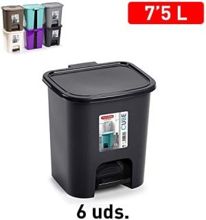 Plastic Forte Pedal Bin Cube, 7.5 Liter, Assorted Elegance