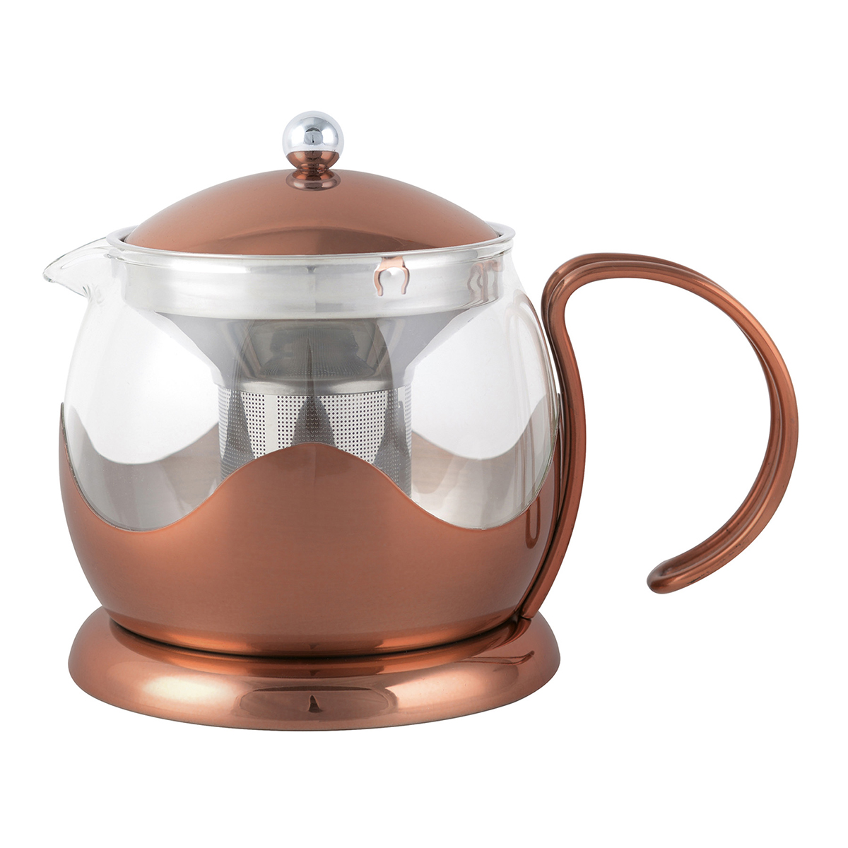 La Cafeti?re Brushed Copper Glass Infuser Teapot Four Cup 1.2 Litre, Gift Boxed
