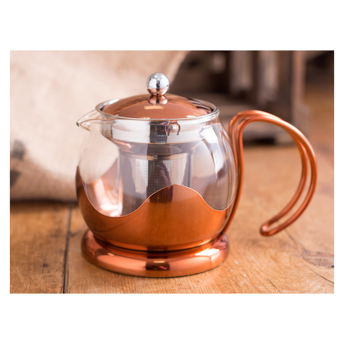 La Cafeti?re Brushed Copper Glass Infuser Teapot Four Cup 1.2 Litre, Gift Boxed - Image 2