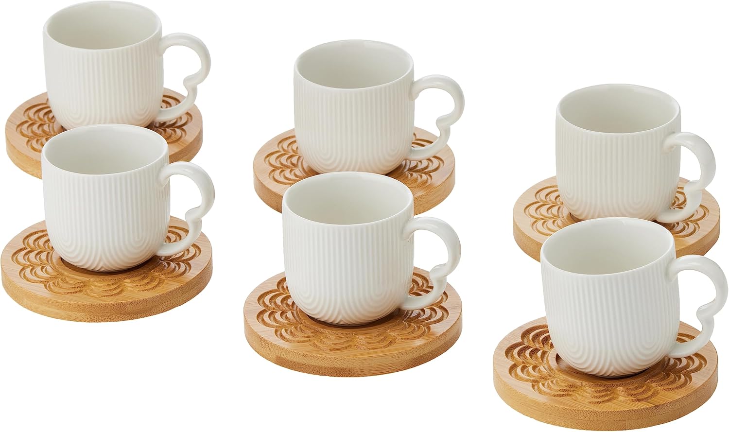 Shallow Tea Cup & Saucer with Bamboo Stand, White, 90ml - Image 3