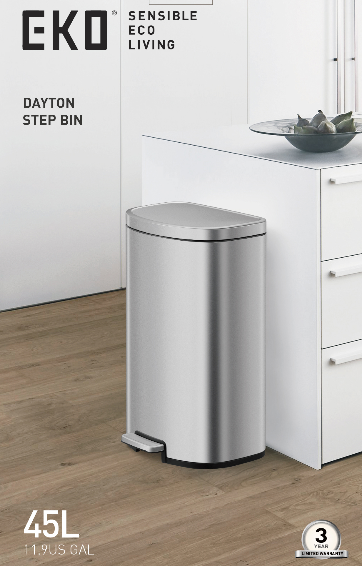 Eko 45L Pedal Bin Dayton Silver - Image 7