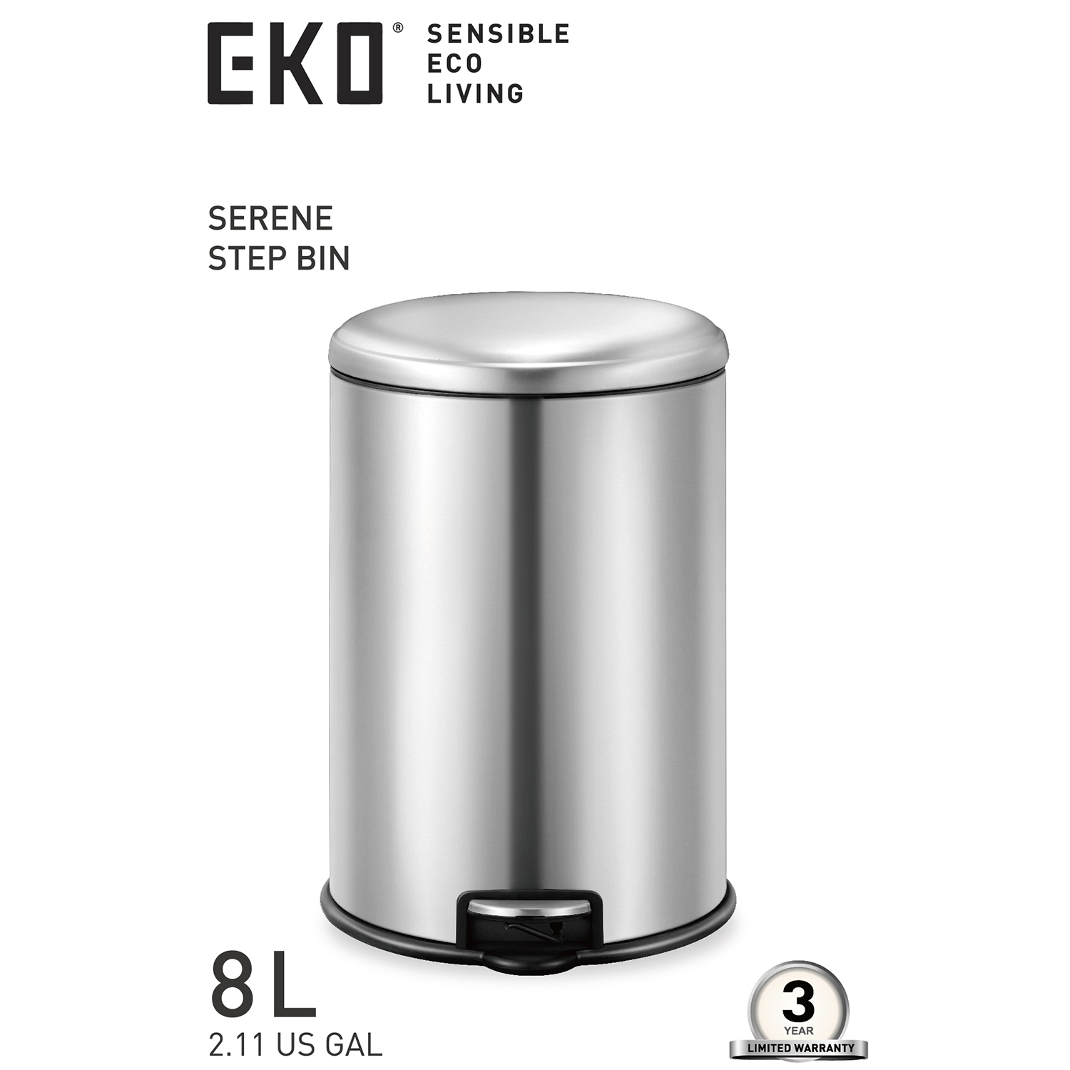 Eko 8L Pedal Bin Serene Silver - Image 3