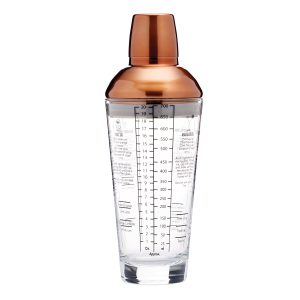 BarCraft Copper Finish Glass Cocktail Shaker, 650ml, Gift Boxed