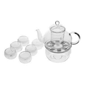 GlassTeapot+6cup 35ml Dbl Wall