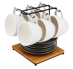 6 tea cups+6 saucers+1 rack, 6.8*8cm/13.5cm, color -Gry