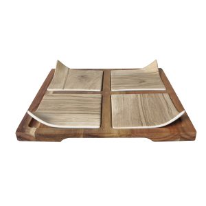 4*dish with wooden stand