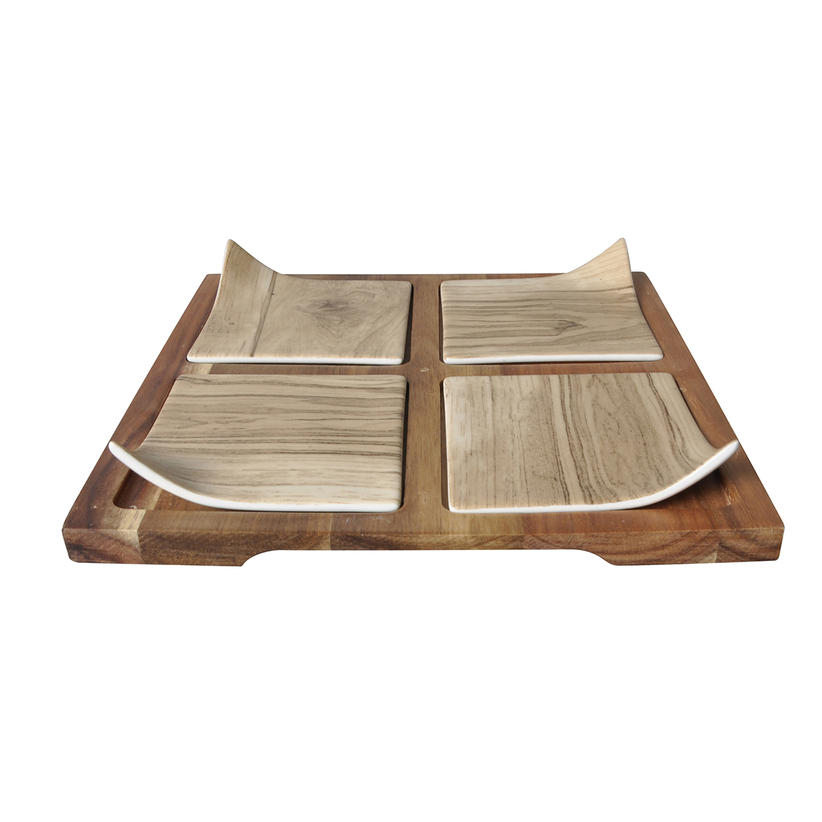 4*dish with wooden stand