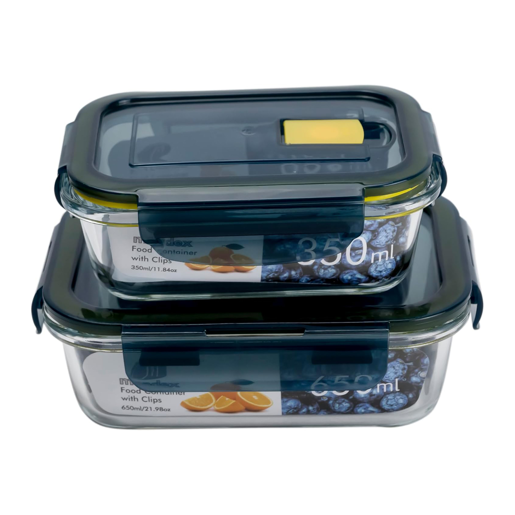 2Pcs Glass Foodsaver Set W/Vent 350+650Ml