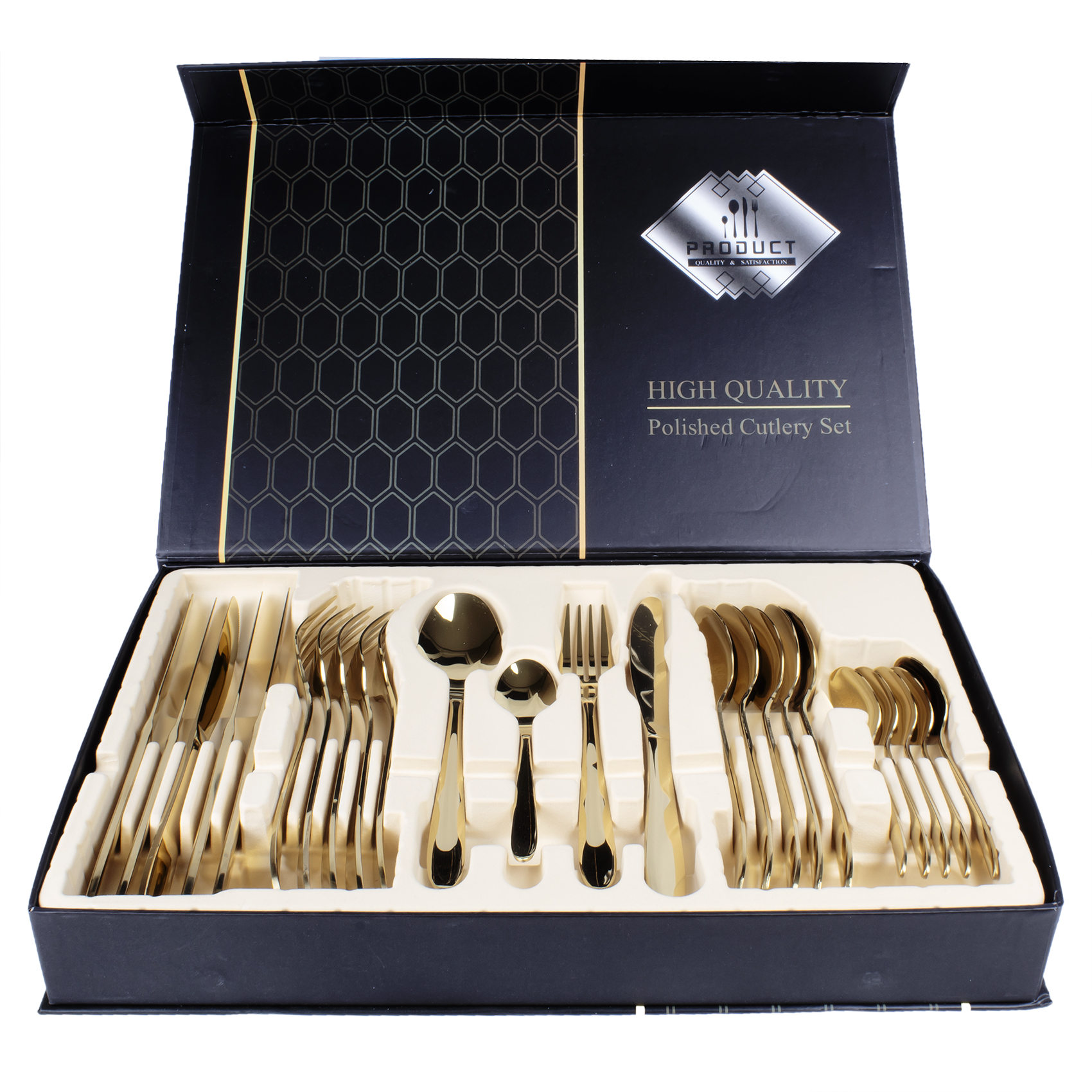 24pcs cutlery set, gift box, 201, matt gold)