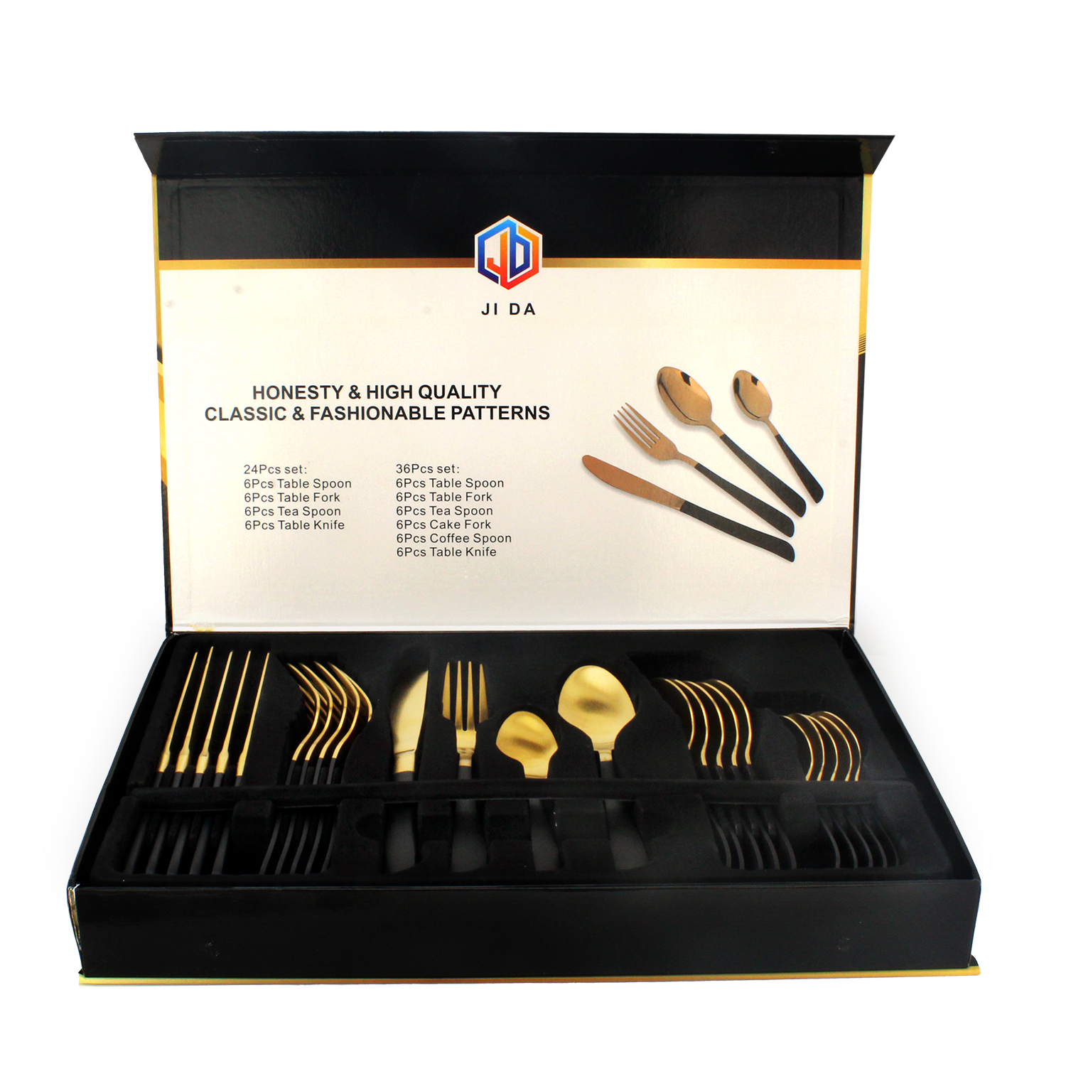 Cutlery set, 24pcs/set, S/S Matt Black gold)