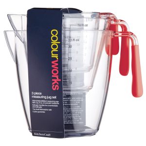 Colourworks Brights Three Piece Measuring Jug Set Cherry, Sleeved