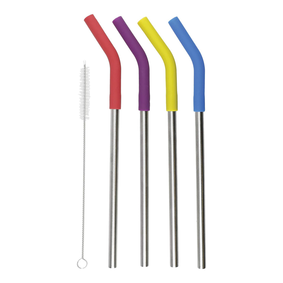 Colourworks Brights Assorted Silicone Tipped Reusable Straws, Set of 4, Display Boxed