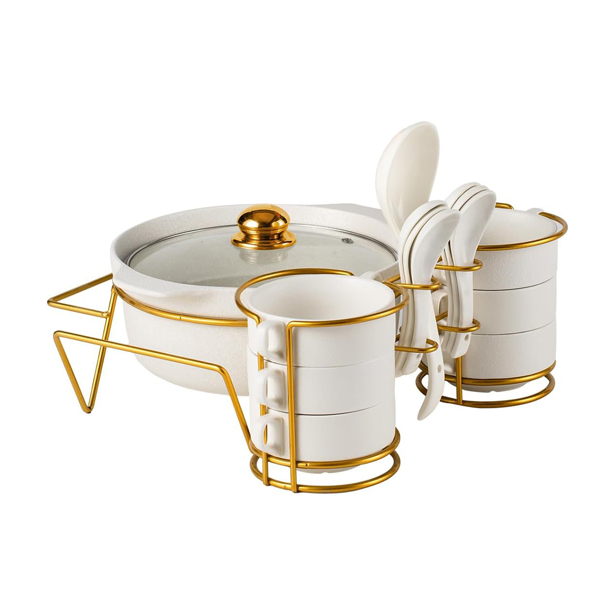 Shallow Soup Set with Matt Fleck Gold (82865, White) 15 Pieces