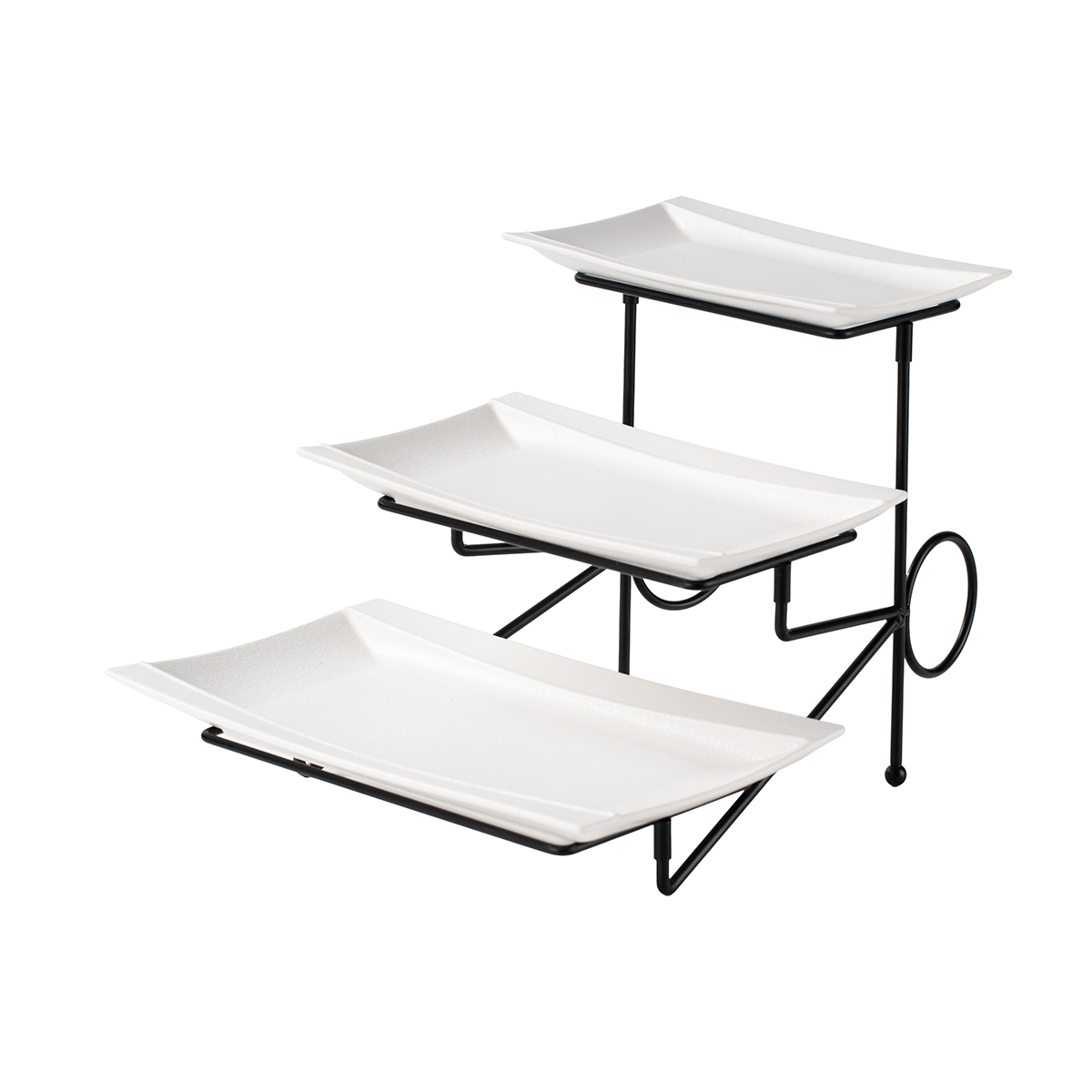 Shallow 3 Tier Plate with Stand (23+28+33 cm, Black)