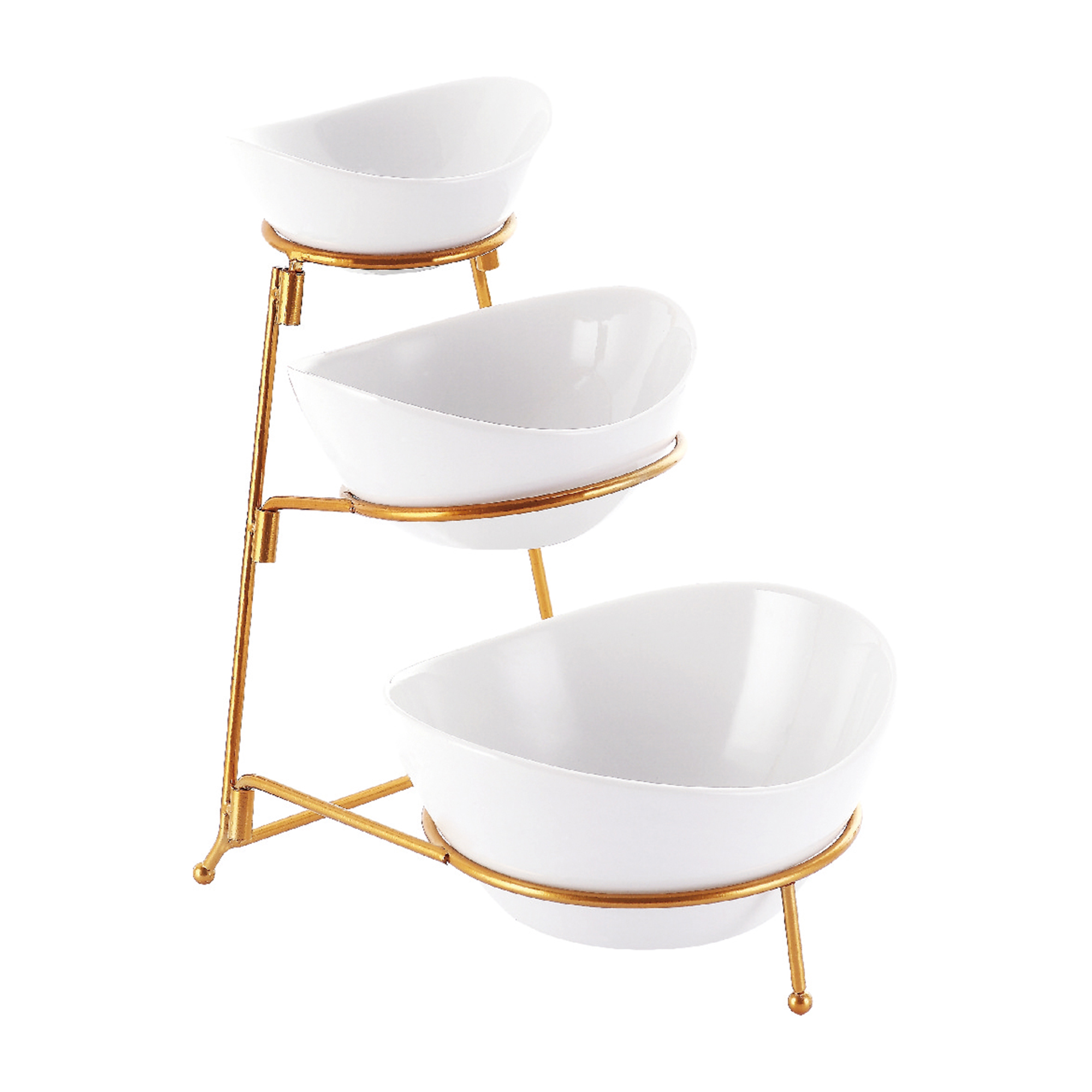 Shallow 3 Tier Bowl with Gold Stand (7.5, 6, 5 Inch)