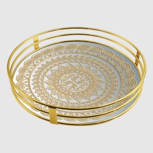 Galaxy Round Royal Metal Tray Gold 35Cm
