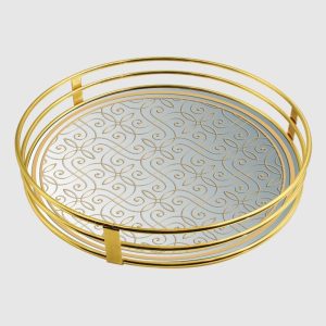 Galaxy Round Arabia Metal Tray Gold 35Cm