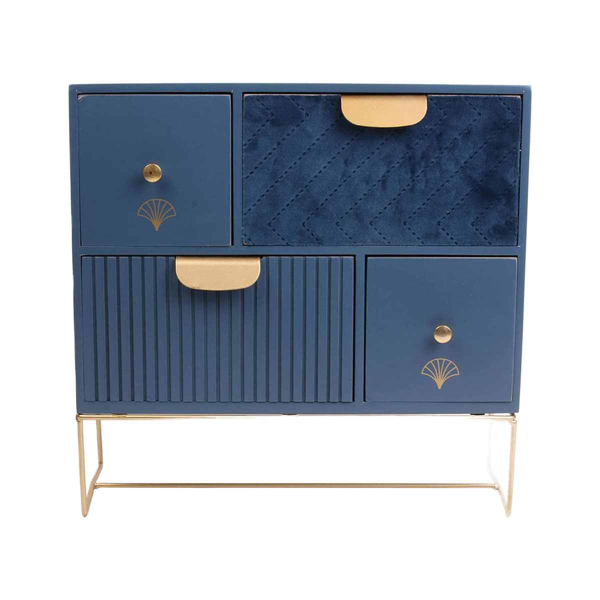 Blue Velvet Storage With 4 Drawer - Image 2
