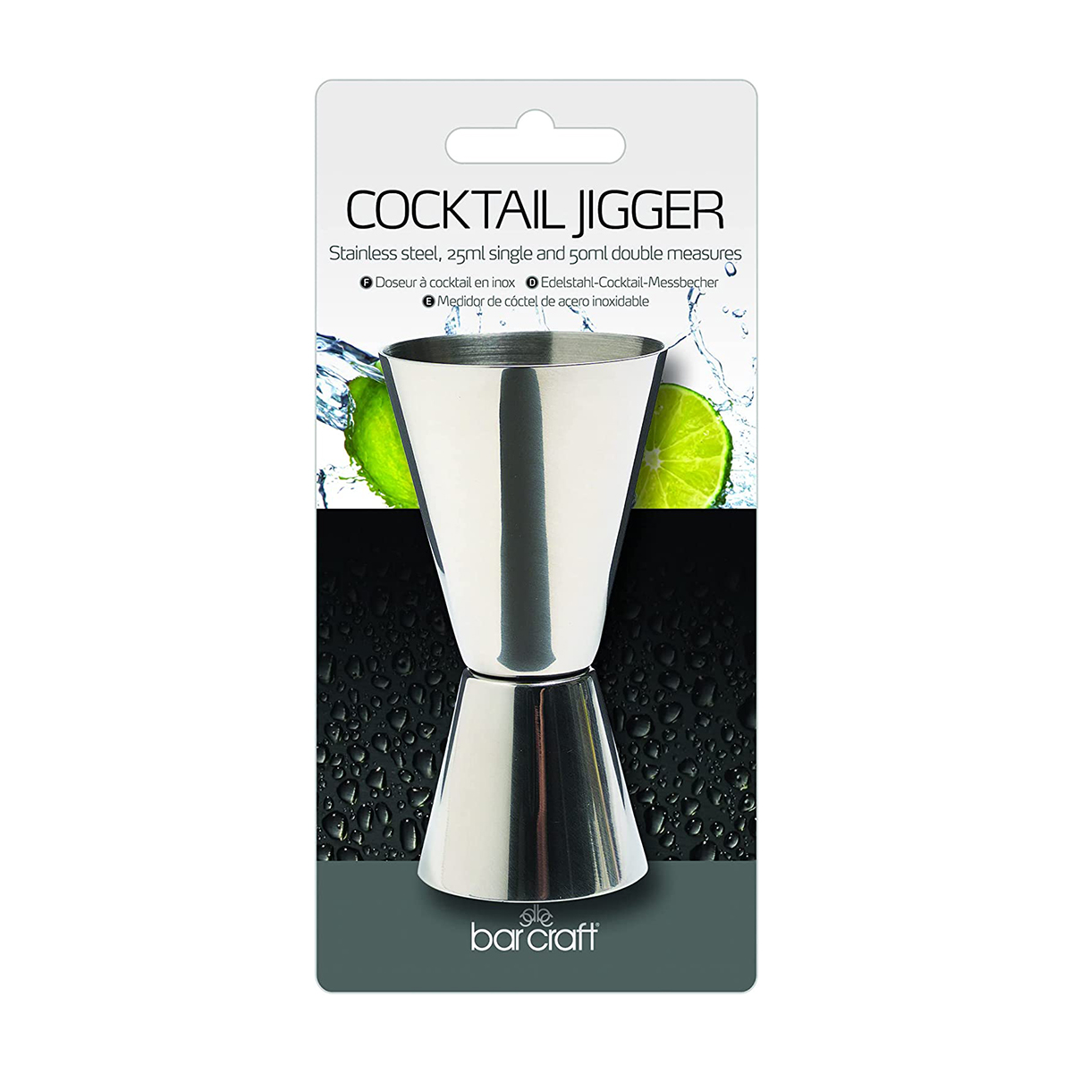 BarCraft Stainless Steel Dual Measure Spirit Measure Cup, Carded - Image 2