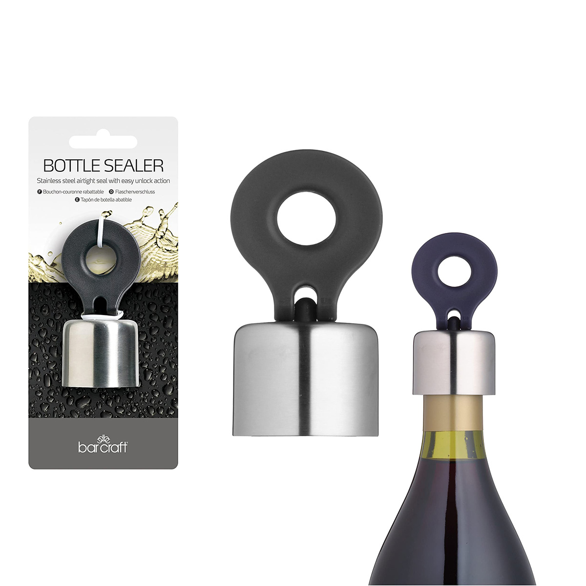 BarCraft Stainless Steel Flip Top Bottle Stopper, Carded