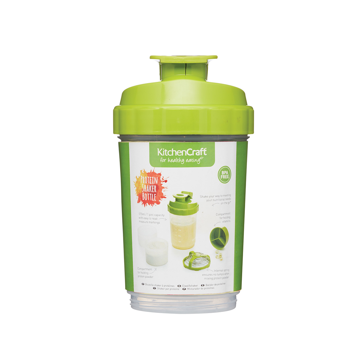 KitchenCraft Healthy Eating 575ml Protein Shaker Bottle, Labelled - Image 3