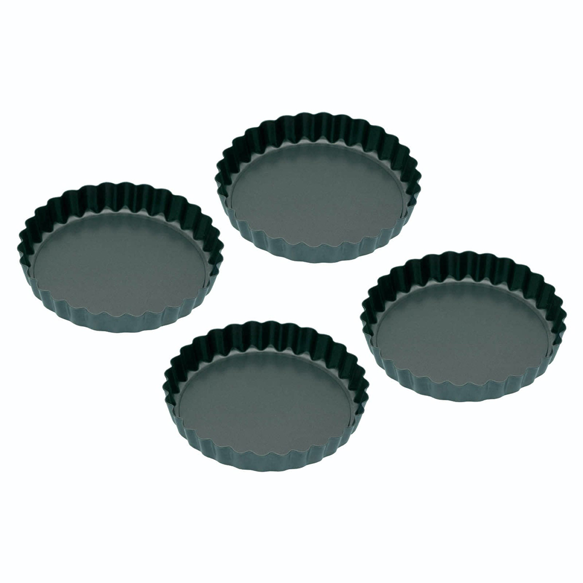 KitchenCraft Non-Stick Mini Fluted Flan / Tart Tins 10cm, Set of Four, Clam Packed