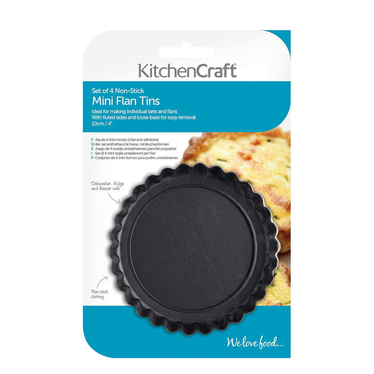 KitchenCraft Non-Stick Mini Fluted Flan / Tart Tins 10cm, Set of Four, Clam Packed - Image 2