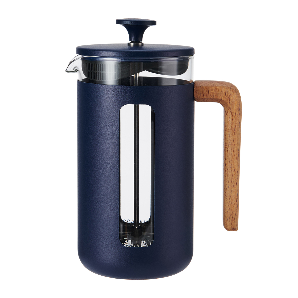 Lc Pisa Cafetiere 8 Cup Navy Wood Handle