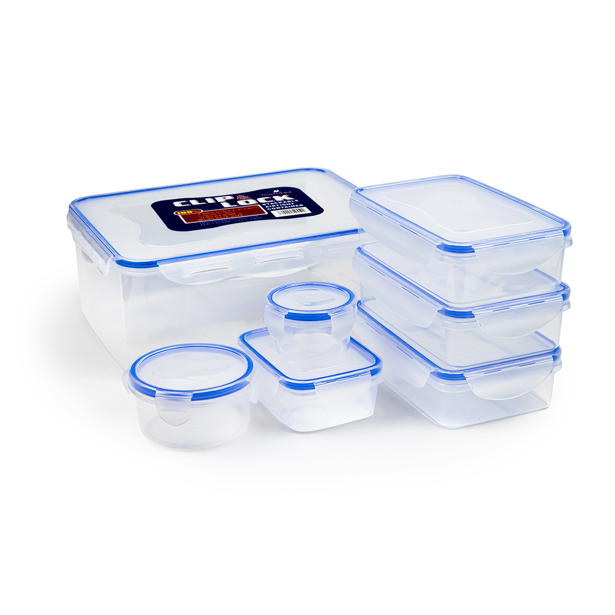 Mondex Polypropylene Food Container Set - 7 Pieces Meal Prep & Storage Containers (1N 5000ml, 3N 750ml, 1N 300ml, 1N 250ml, 100ml) – Airtight, BPA-Free)