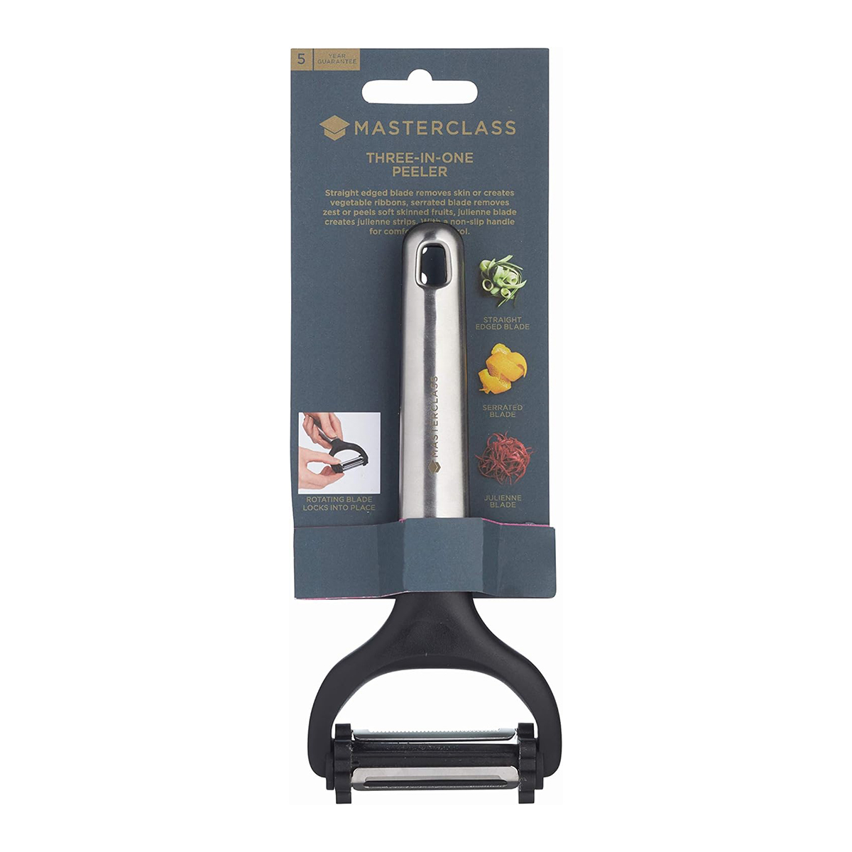 MasterClass Stainless Steel Three-In-One Peeler, Carded - Image 2