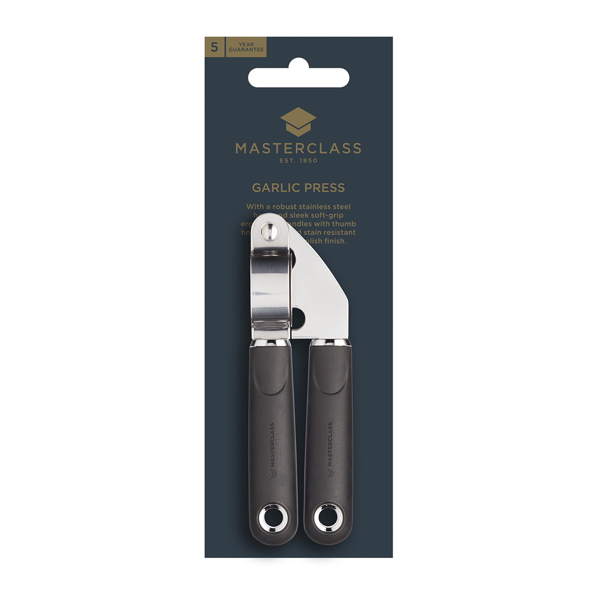 MasterClass Soft-Grip Stainless Steel Garlic Press, Carded - Image 2