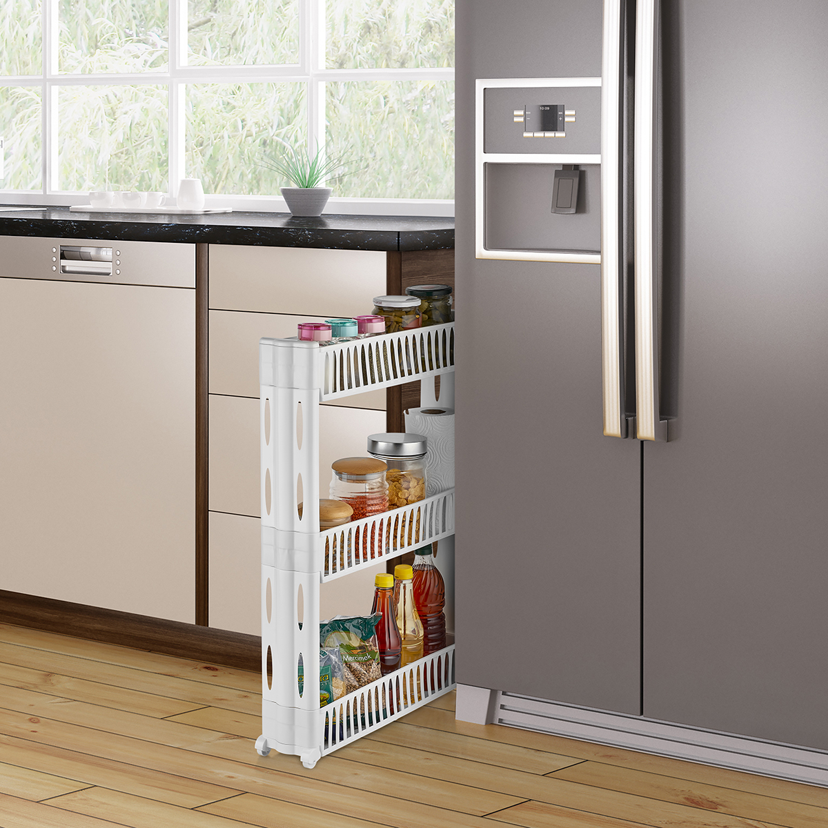 Rose Slim Slide Out Rack Trolley - 3 Layer 537*120*724 Mm.-OR-8103 (OR-8163) - Image 2