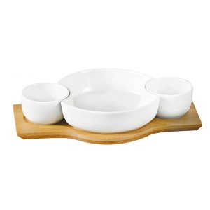 Shallow3Pcs Serv W/Bamboo Base