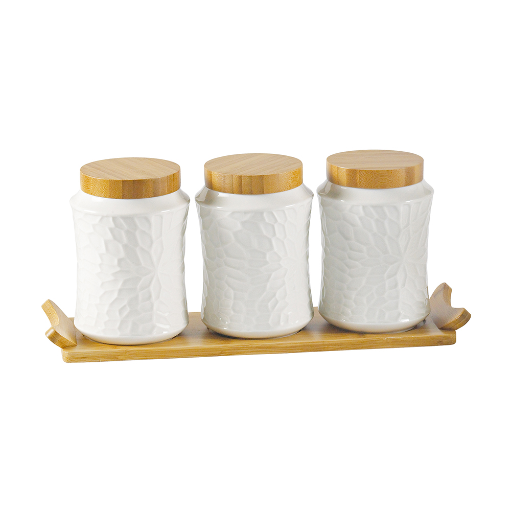 Shallow 3 Pcs Canister Set W/Bamboo Stnd 39X11.5X16