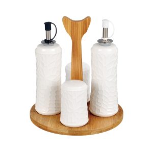 Shallow 4pcs Cruet Set-W/Bambo Stand 17X17X19