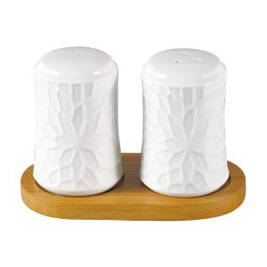 Shallow 2 Pcs Salt/Pepper Set W/Bamboo Stnd