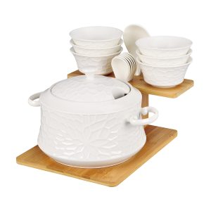 Shallow 15Pcs Soup Set W/Bamboo Stnd 36X30X23.5
