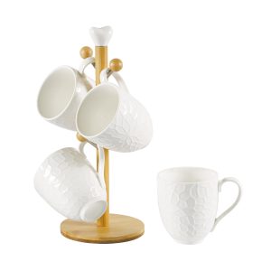 Shallow 4Pcs Mug Set W/Bamboo Stnd 19X19X31