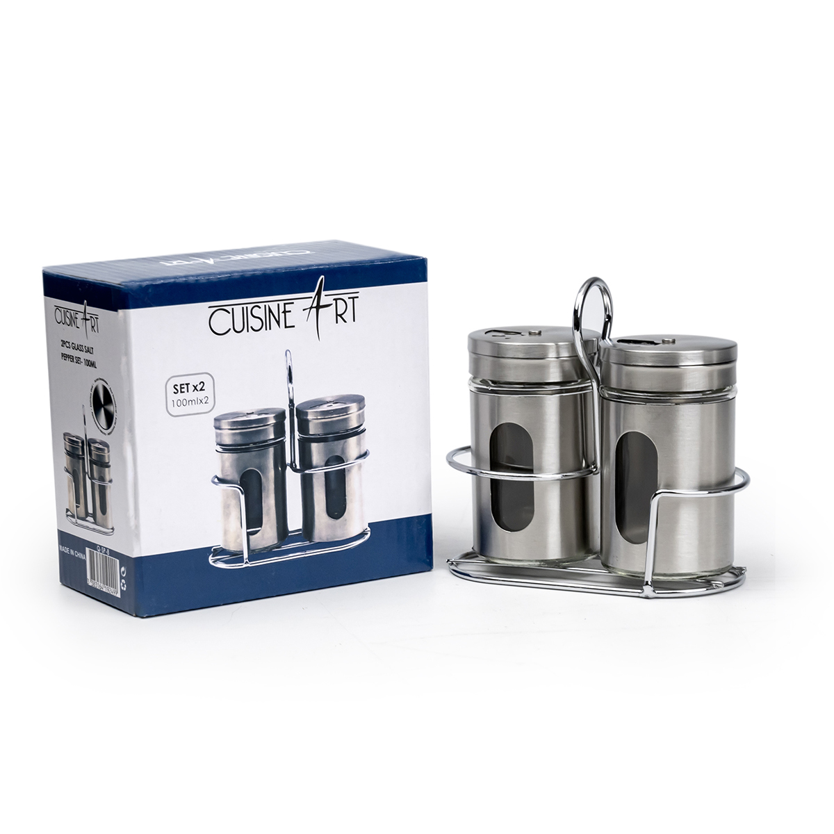 Cuisine Art 2 Pcs Soda Lime Glass Salt Pepper Set, 100ml, Silver - Image 4