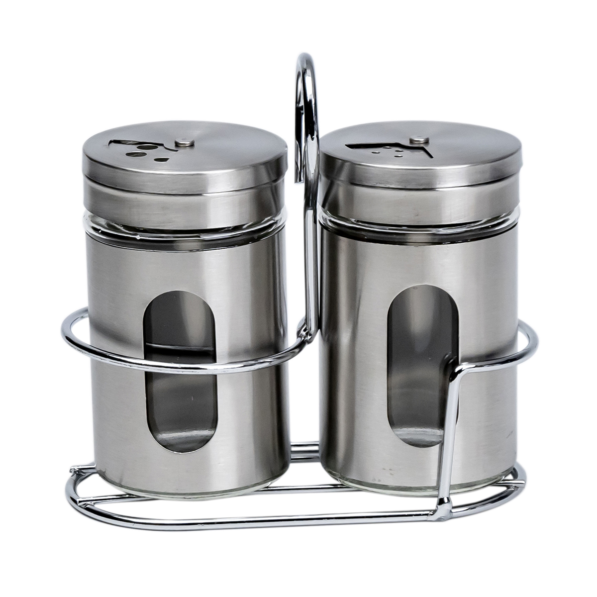 Cuisine Art 2 Pcs Soda Lime Glass Salt Pepper Set, 100ml, Silver