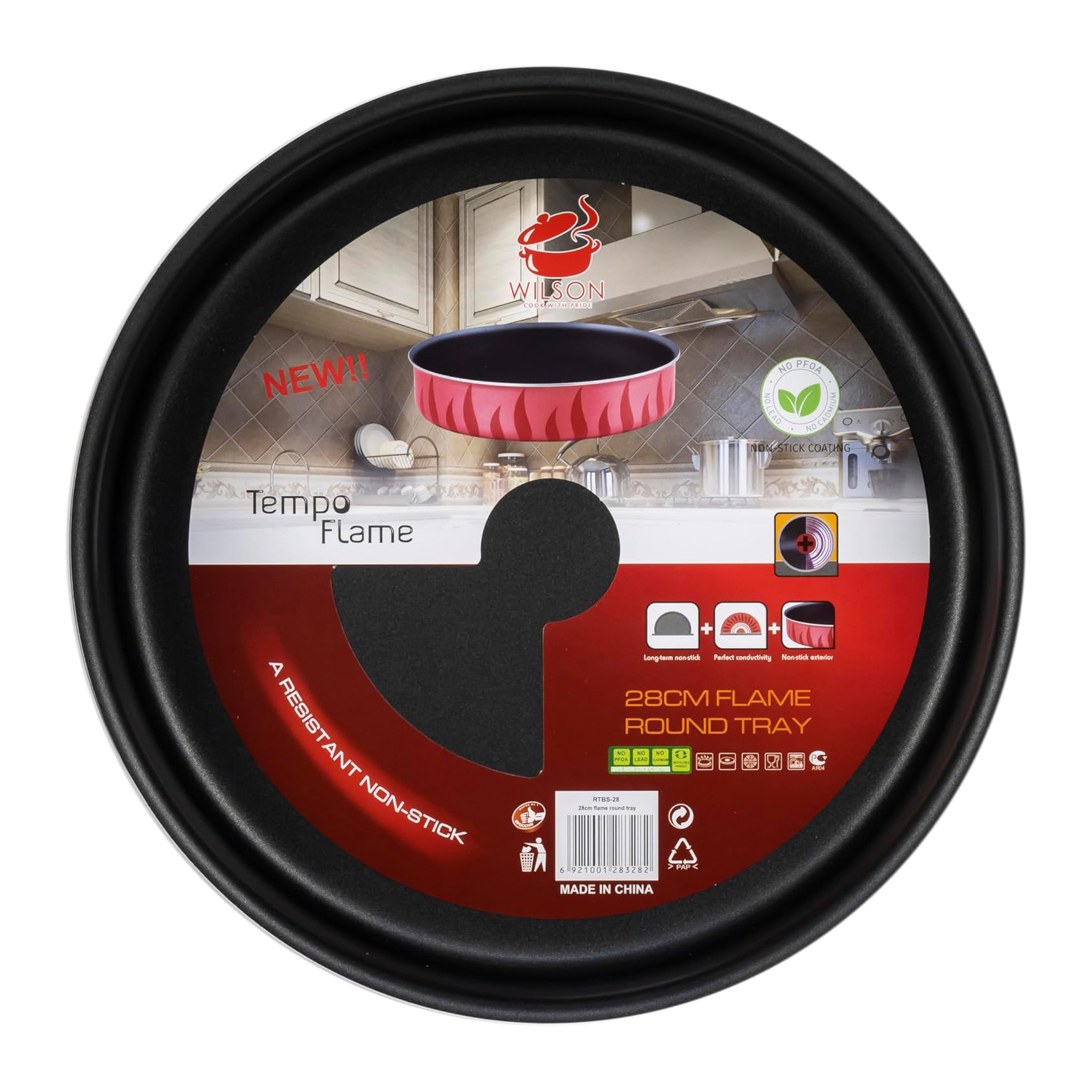 Wilson Round Flame Baking Tray, 28 cm, Red - Image 3