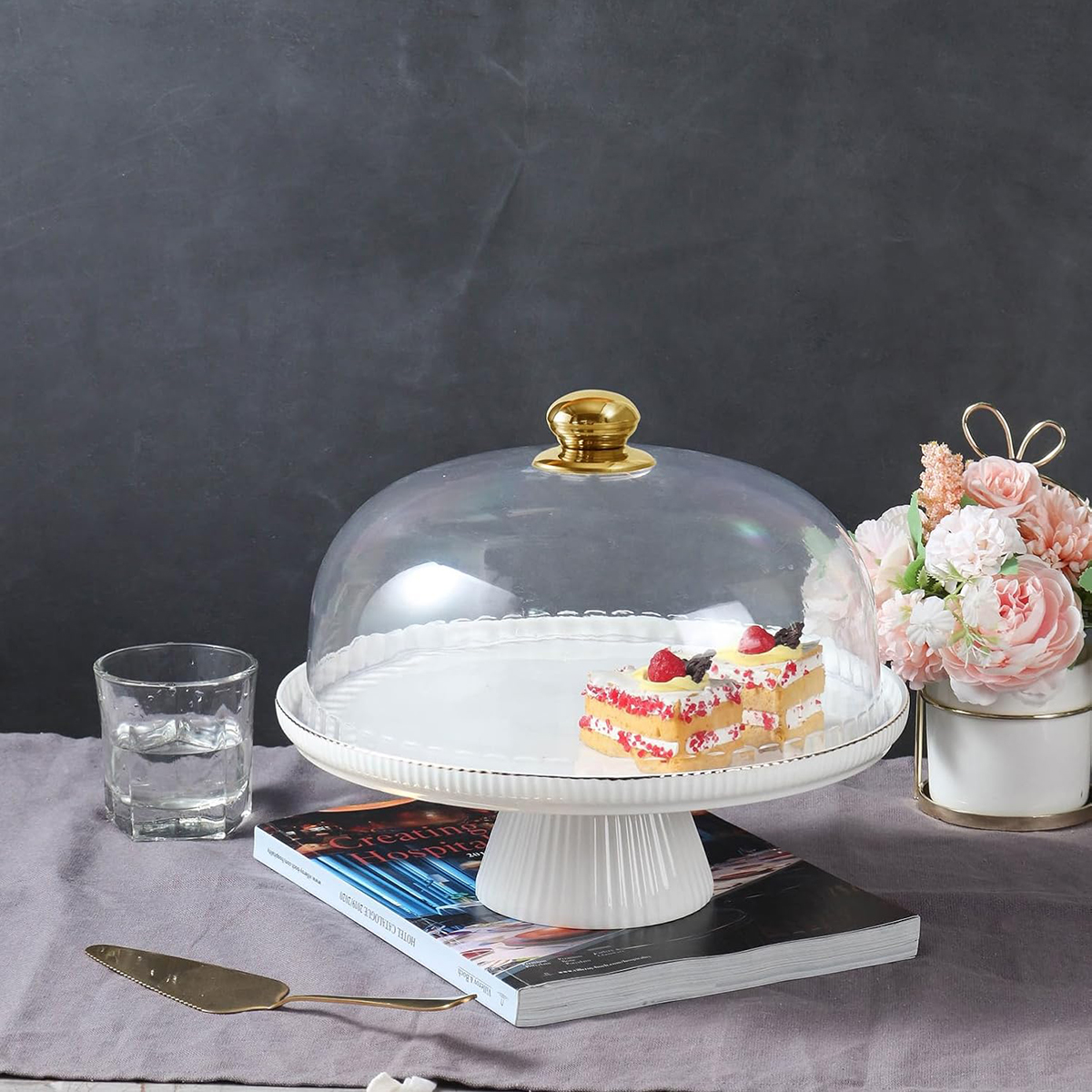 Shallow Verde Cake Plate with Cover & Stand, 28 cm - Image 2