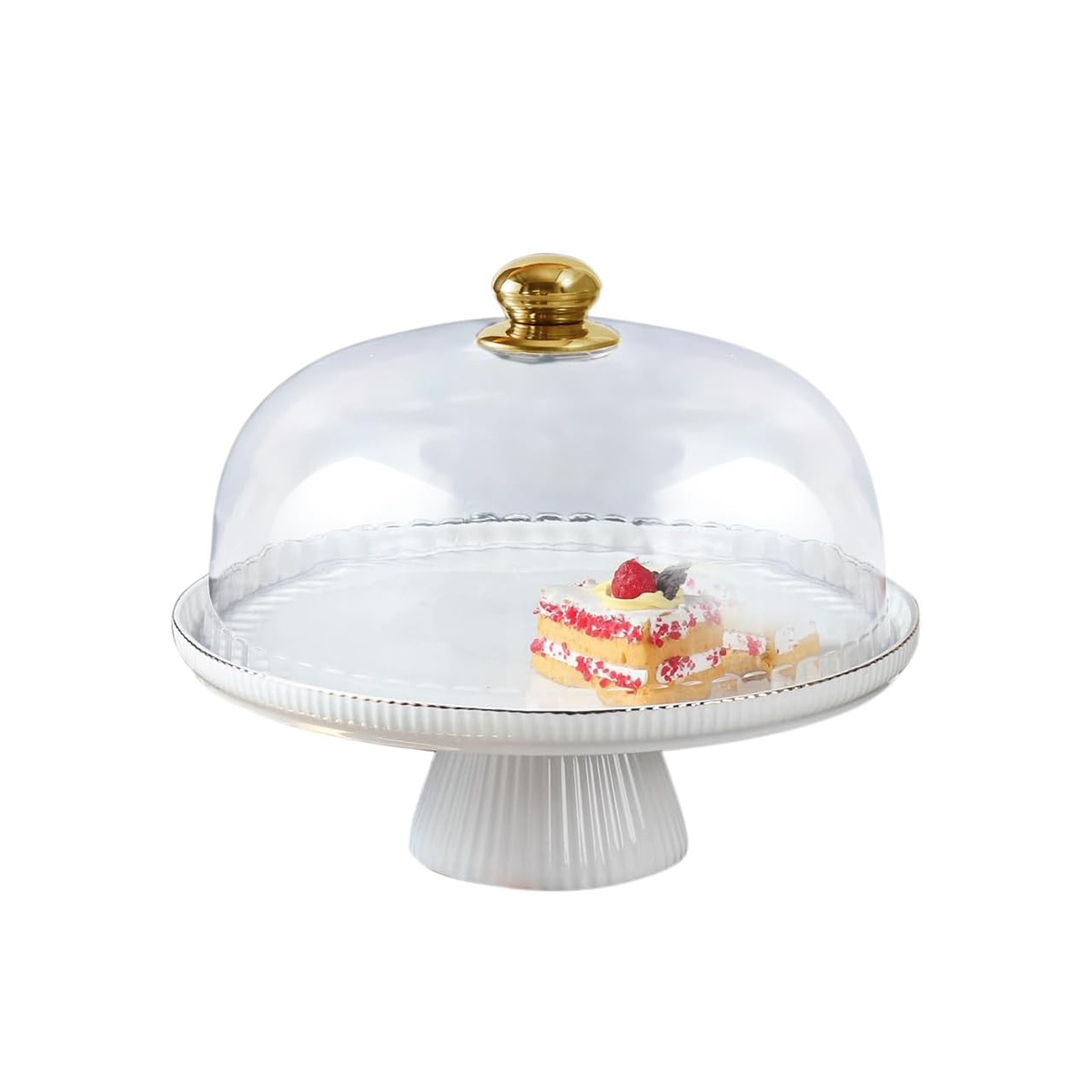 Shallow Verde Cake Plate with Cover & Stand, 28 cm