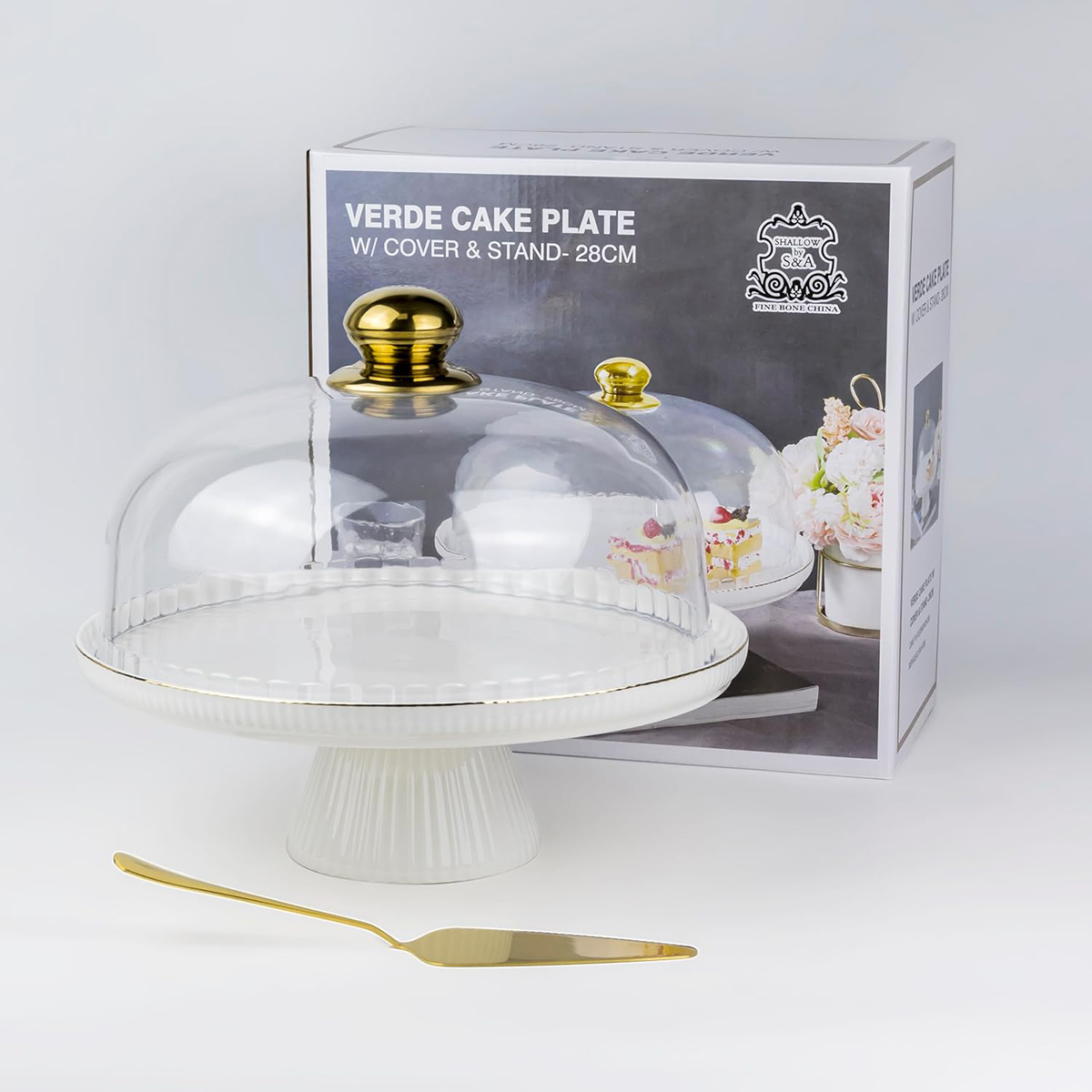 Shallow Verde Cake Plate with Cover & Stand, 28 cm - Image 5