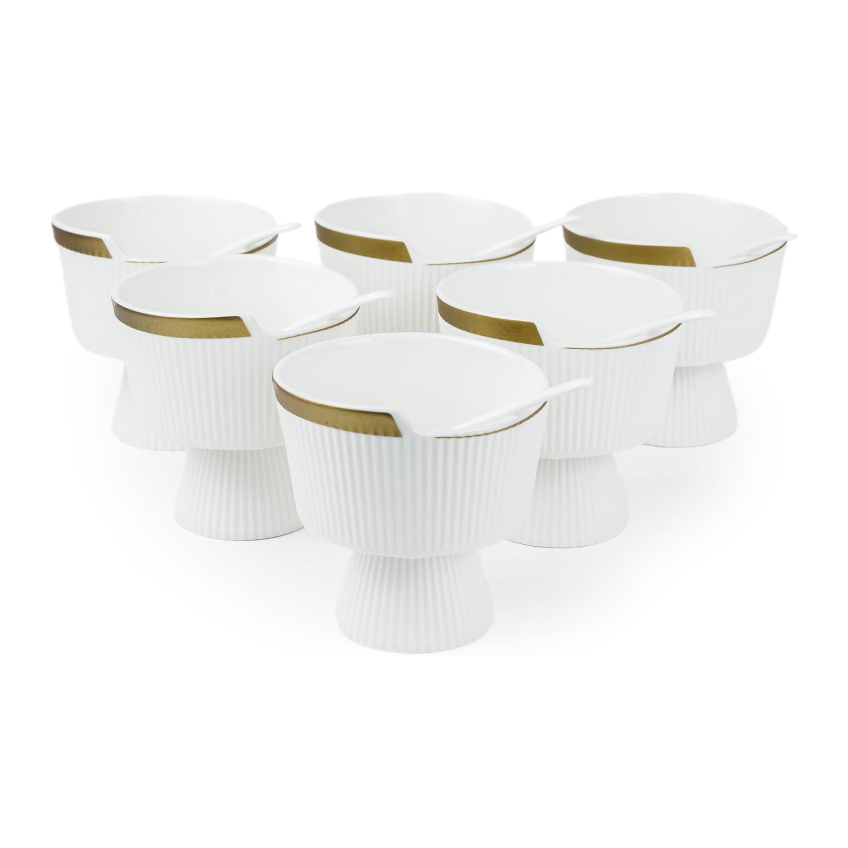 Shallow Verde Ice Cream Bowl with Spoon, White (Set of 6) - Image 2