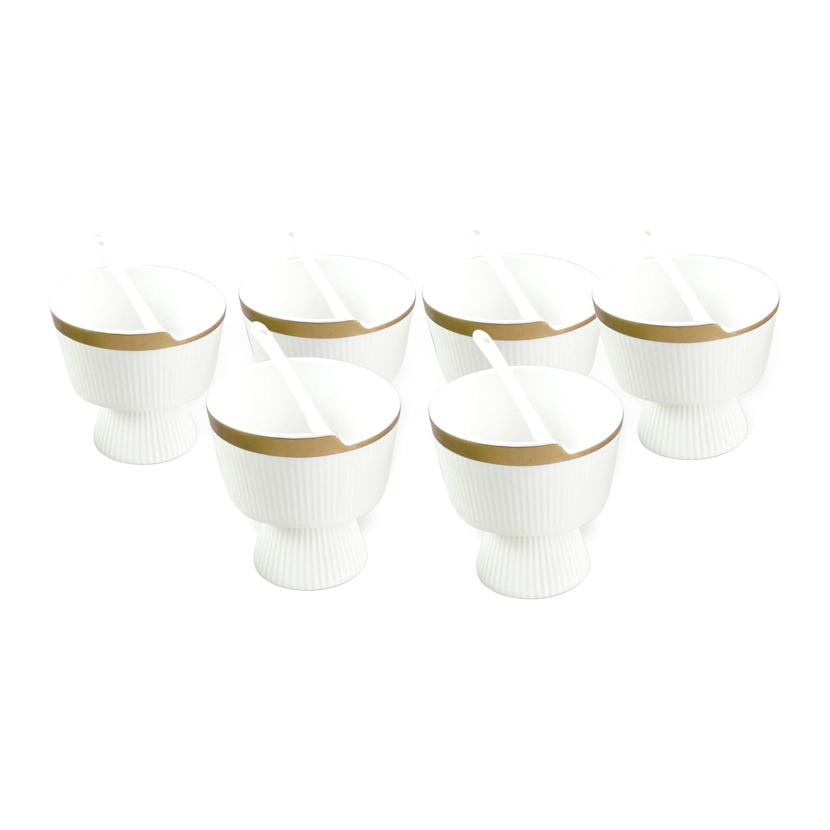 Shallow Verde Ice Cream Bowl with Spoon, White (Set of 6)