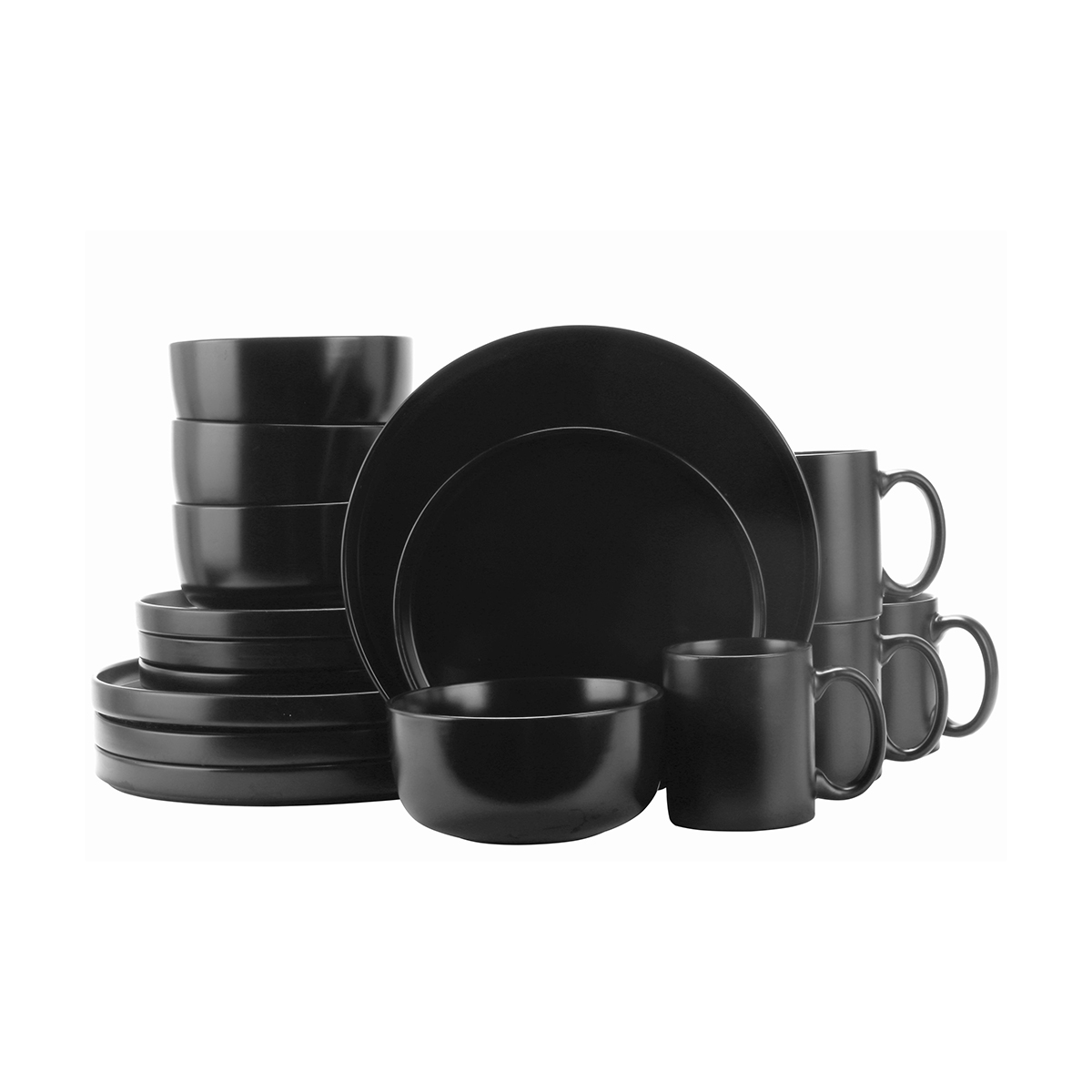Shallow Regal Dinner Set, Black, 16 Pieces