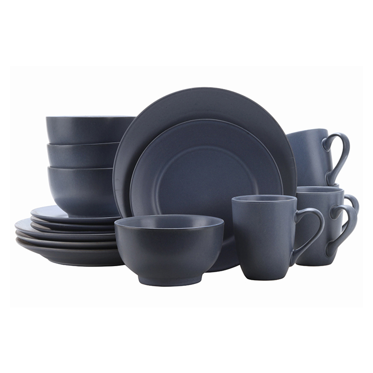 Shallow Chic Dinner Set, 16 Pieces, Navy Blue